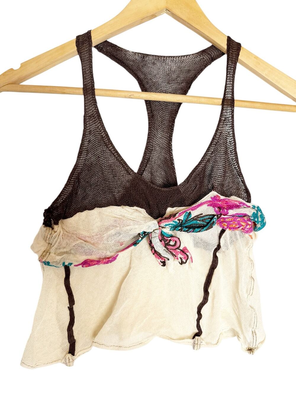 Vintage Cream Crochet Racerback Cropped Coquette Beach Tank Top Size S - Picture 1 of 7